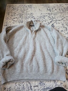 Y2K Brandy Melville Wool Blend Half-Zip Sweater Light Gray Made in Italy